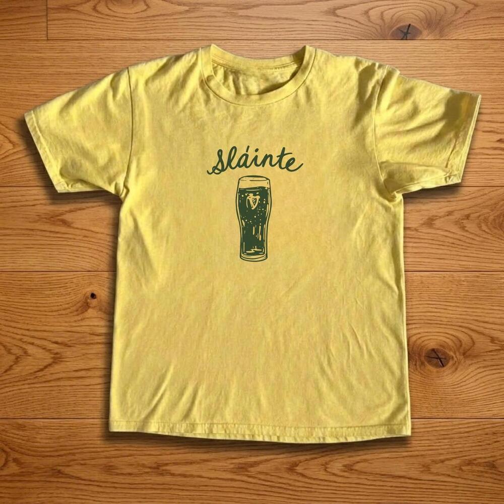 Brand New Gildan Yellow Graphic T Shirt With Beer Glass Print